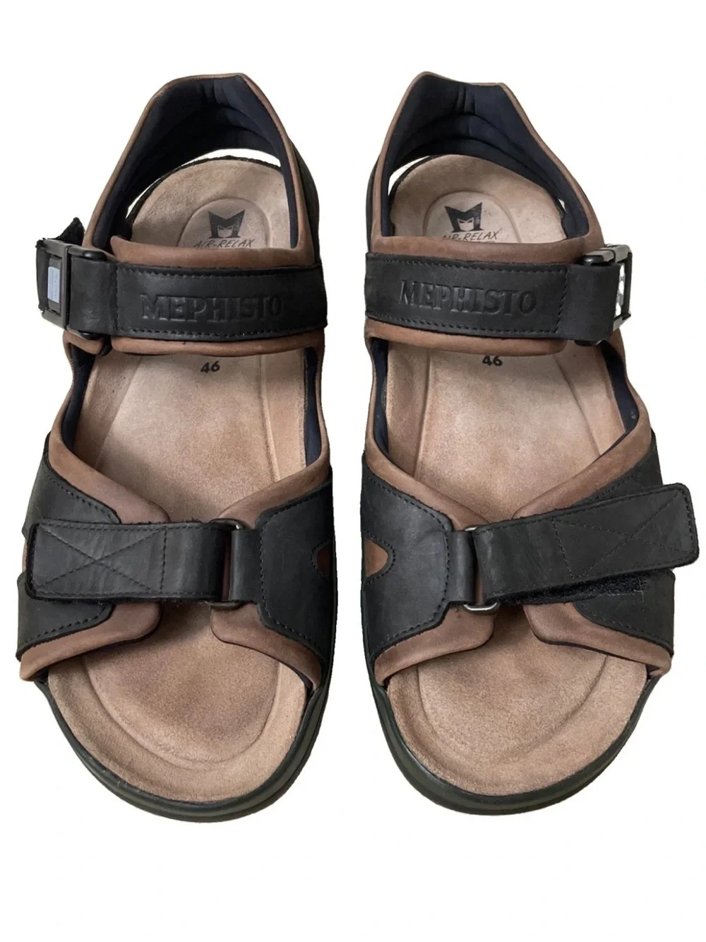Mephisto Shark Sandals Men’s EU 46 US 12.5 Dark Brown Black Waxy Leather Buckle